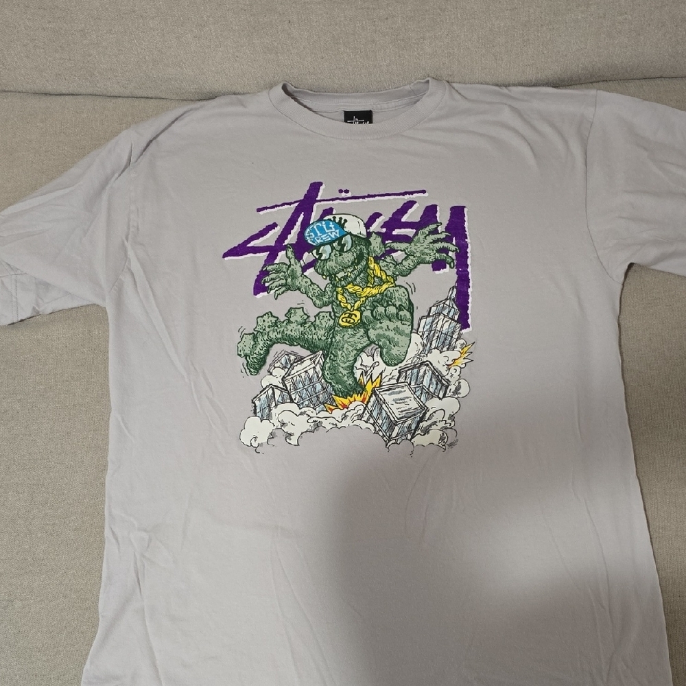 Stussy Gray Short Sleeve Tee with Graphic Design
